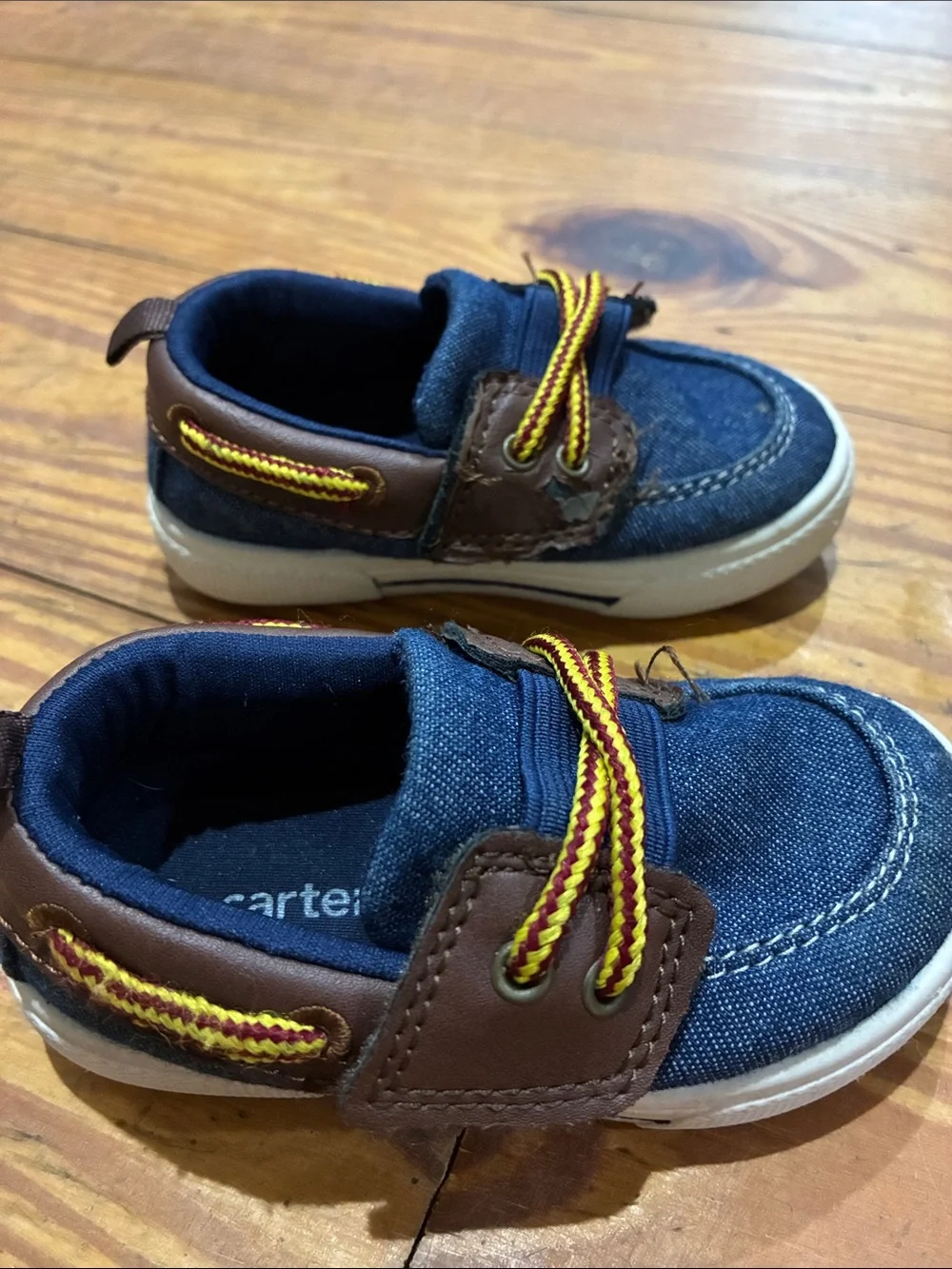 Carter's Navy Blue Canvas Kids Sneakers with Brown Trim